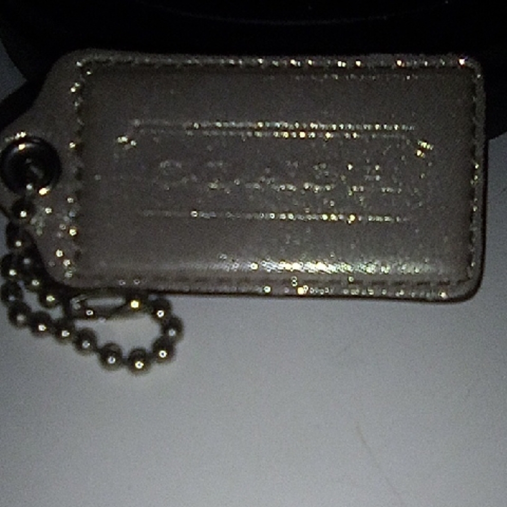 Coach Silver/Gray Leather Hang Tag Keychain Lg Accessory